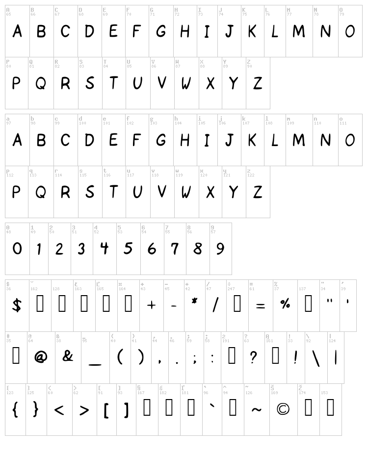 000 Insomniac Comic Dialogue font map